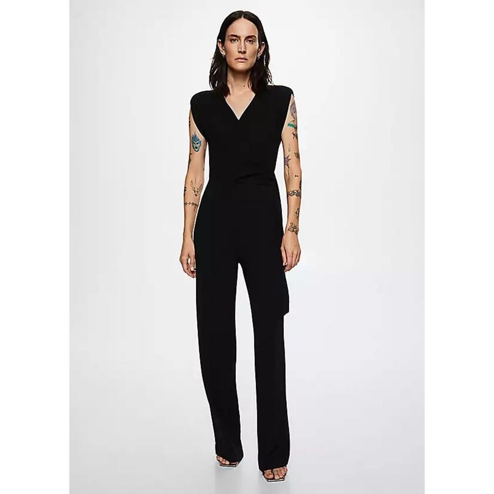 NWT Mango Womens Nala Jumpsuit Medium Black Classic Goth Grunge Euro Minimalist